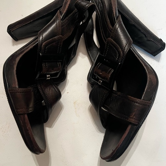 Prada Buckle Open Toe Strappy Heels Sandals EUR 38 US 8 Brown - Picture 7 of 10